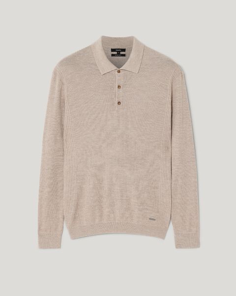 Long sleeve knitted polo, Almond, hi-res